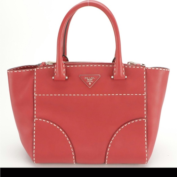 Prada Double Zip Satchel B2861K Red Leather Women's Bag - Picture 1 of 8